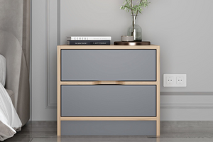 table de chevet bois et gris rectangle