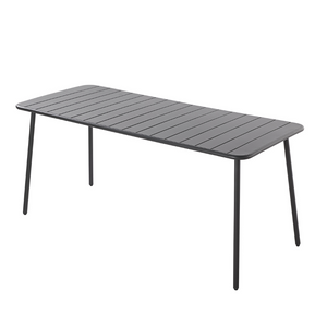 Salon de jardin repas acier bergame gris foncé table fond blanc