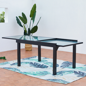 Table en aluminium et verre extensible 10 places Brescia table ouverte