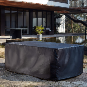 table et chaises 6 places encastrables en résine avec housse de protection miami 6 ambiance housse concept usine