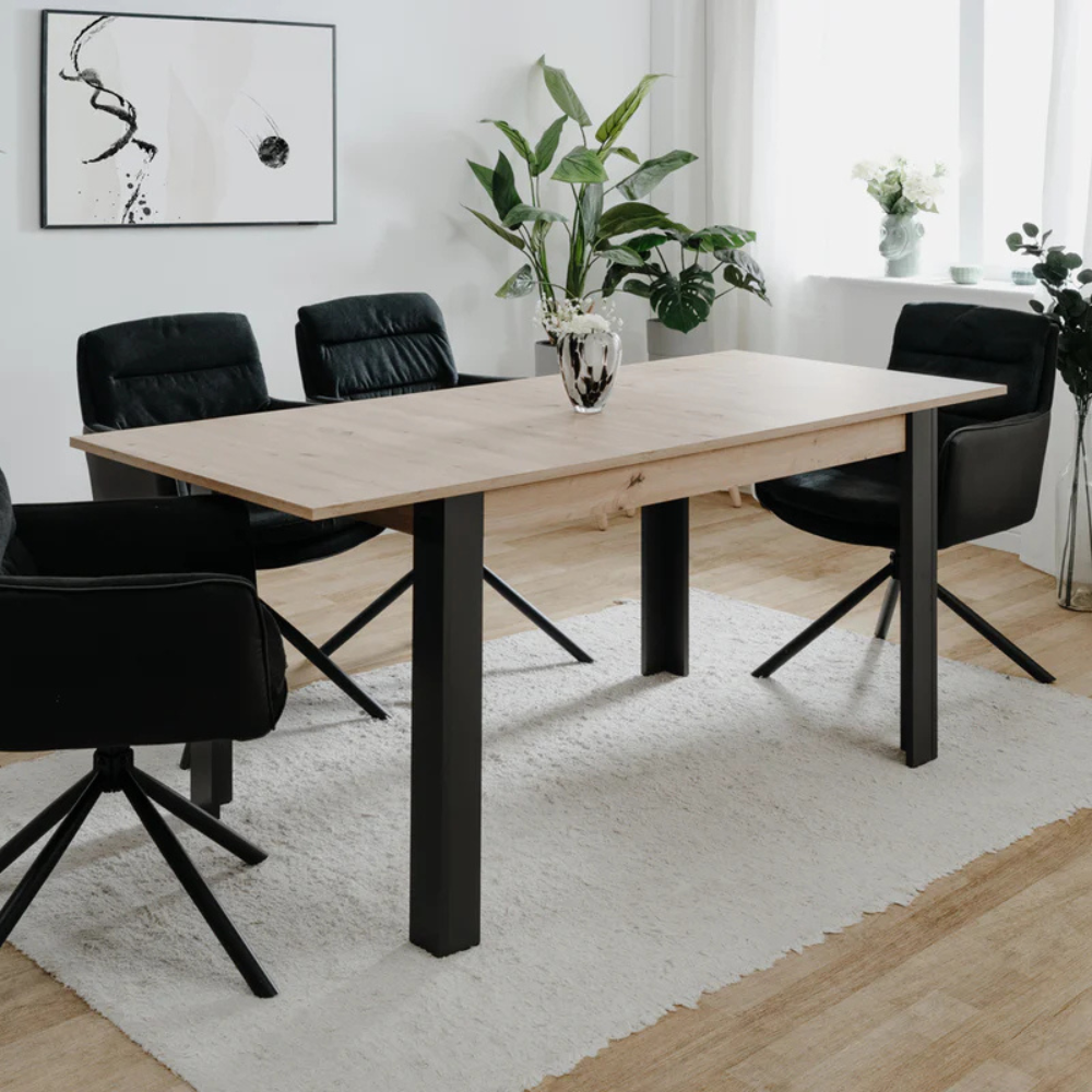 Table extensible 4 à 6 personnes chêne et noir 150x80x75cm Tolosa photo d'ambiance
