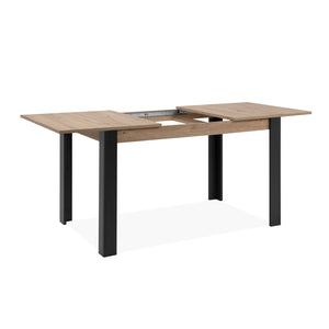 Table extensible 4 à 6 personnes chêne et noir 150x80x75cm Tolosa packshot table semi-ouverte de  3/4