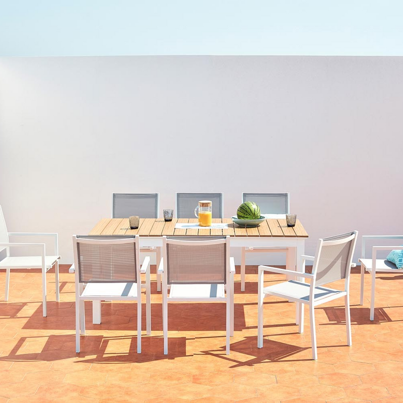 table extensible jardin 8 places aluminium bois madeira ambiance face concept usine