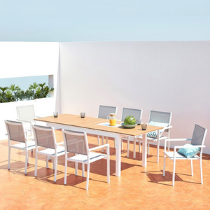 table extensible jardin 8 places aluminium bois madeira ambiance vue de dessus concept usine
