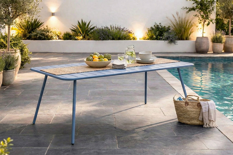table acier bleu