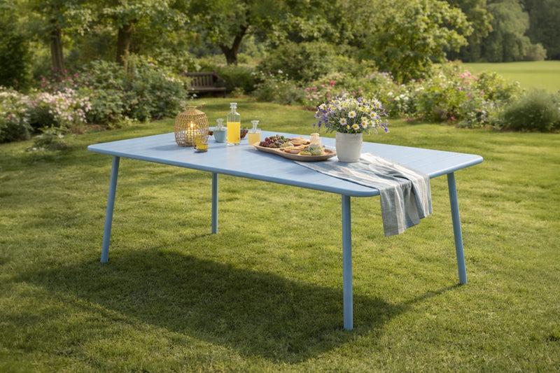 table acier bleu