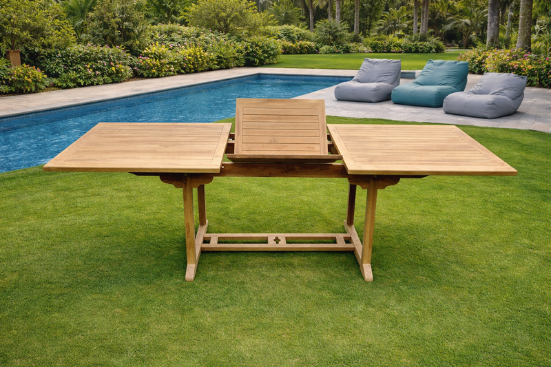 table de jardin rectangulaire en bois massif, table de jardin en teck de 8 places Kajang