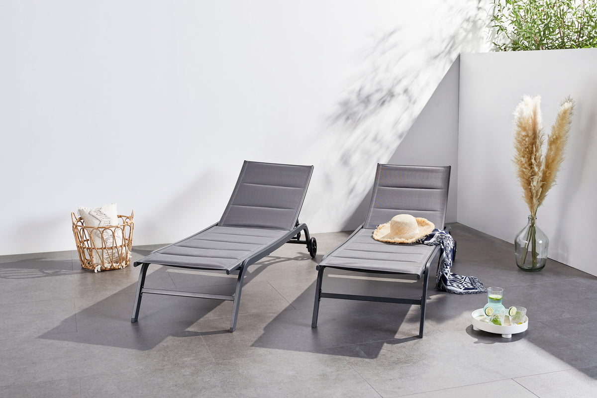 Lot de 2 transats aluminium gris foncé