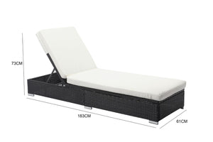 Lot de 2 bains de soleil en résine tressée noir et matelas blanc dimensions transat