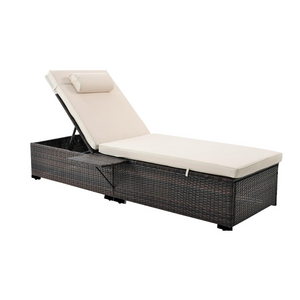 Lot de 2 transats en résine tressée inclinable avec tablette pliable Punta Cana beige et marron transat seul