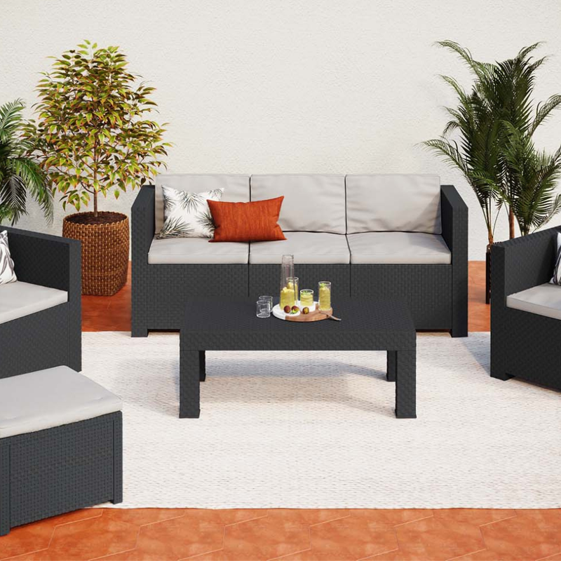 salon de jardin de 5 places en résine tressée gris anthracite