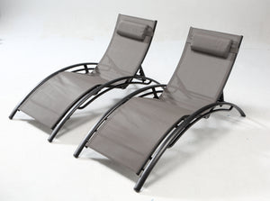 lot de 2 transats pliables et ajustables en aluminium et textilene Gris et Noir 