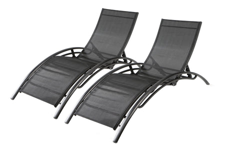 lot de 2 transats pliables et ajustables en aluminium et textilene Noir et Noir 