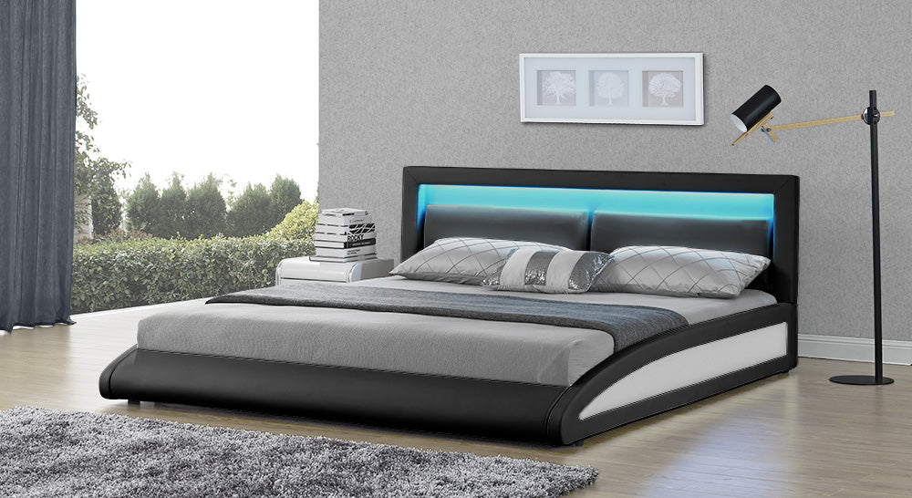 Lit led design 160x200 simili cuir noir Brixton avec appui tête ...