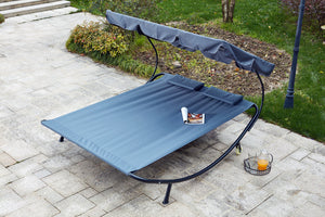 transat pour 2 personnes avec parasol gris