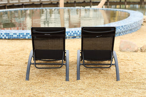 lot de 2 transats pliables et ajustables en aluminium et textilene Noir et Noir 