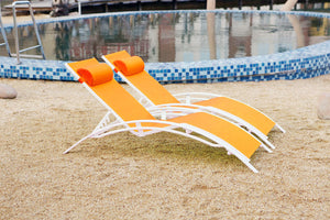 lot de 2 transats Orange et Blanc pliables et ajustables en aluminium et textilene