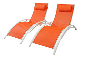 lot de 2 transats pliables et ajustables en aluminium et textilene Orange et Blanc