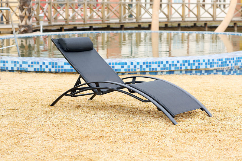 transat empilable et ajustable en aluminium et textilene Noir et Noir 