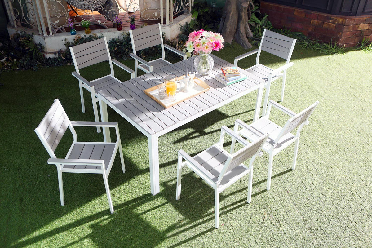 Salon de jardin en aluminium 6 places gris et blanc