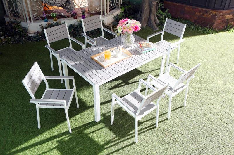 Salon de jardin en aluminium 6 places gris et blanc