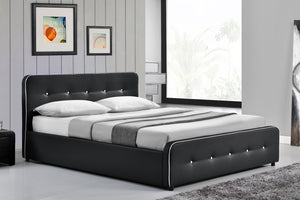structure de lit capitonné avec coffre intégré-140 x 190 cm- Noir 