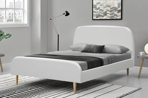 structure de lit scandinave 160x200 cm Blanc avec pieds en bois Sandvik 