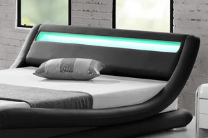 Structure de lit en simili Noir avec LED intégrés 160 x 190 cm zoom 