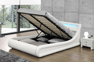 cadre de lit en simili 140 x 190 cm avec coffre de rangement et LED intégrés Blanc