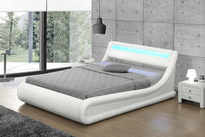 cadre de lit en simili avec coffre de rangement et LED intégrés 160 x 190 cm Blanc