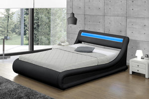cadre de lit en simili avec coffre de rangement et LED intégrés 140 x 190 cm Noir 