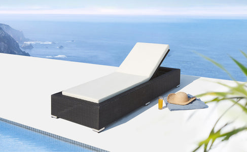 transat en résine tressée Noir avec coussin Blanc