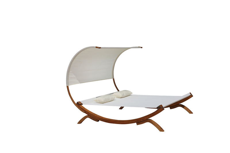 hamac avec pieds en bois pour 2 personnes de 195 x 180 cm de textilene Couleur Ecru