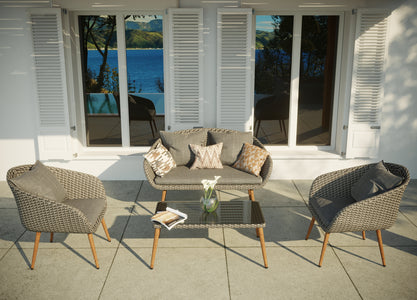 salon de jardin rotin de 4 places en résine tressée et aluminium