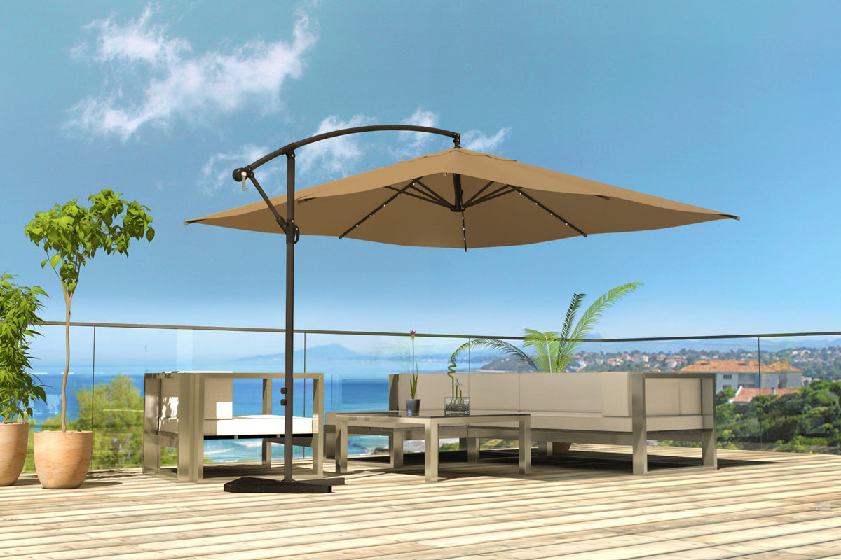 parasol déporté avec LED de 3 x 3 m Solenzara Bulle Chocolat