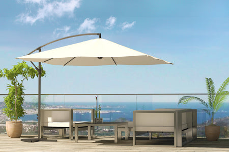 parasol déporté avec LED de 3 x 3 m Solenzara Bulle Ecru