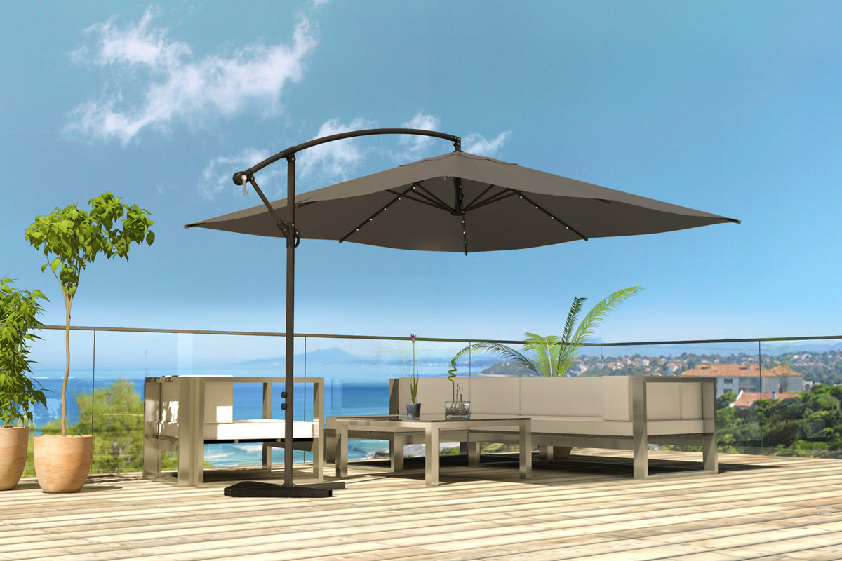 parasol déporté avec LED de 3 x 3 m Solenzara Bulle Gris