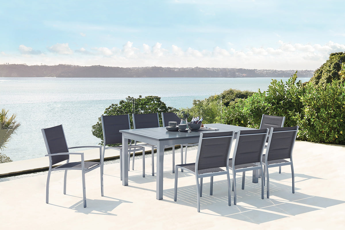 salon de jardin Gris extensible en aluminium + 8 assises 