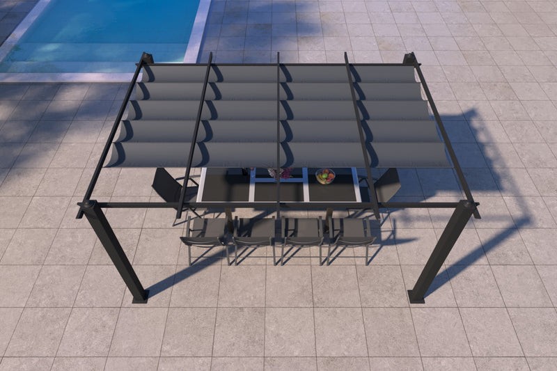 Pergola autoportante avec toile rétractable de 12 m² grise