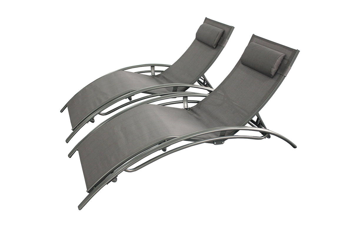 lot de 2 transats ajustables et pliables avec pieds en acier Limea Gris