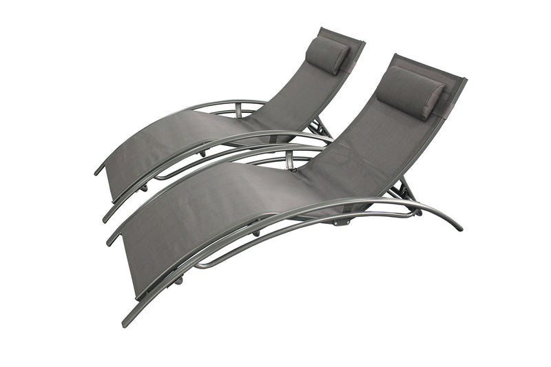 lot de 2 transats ajustables et pliables avec pieds en acier Limea Gris