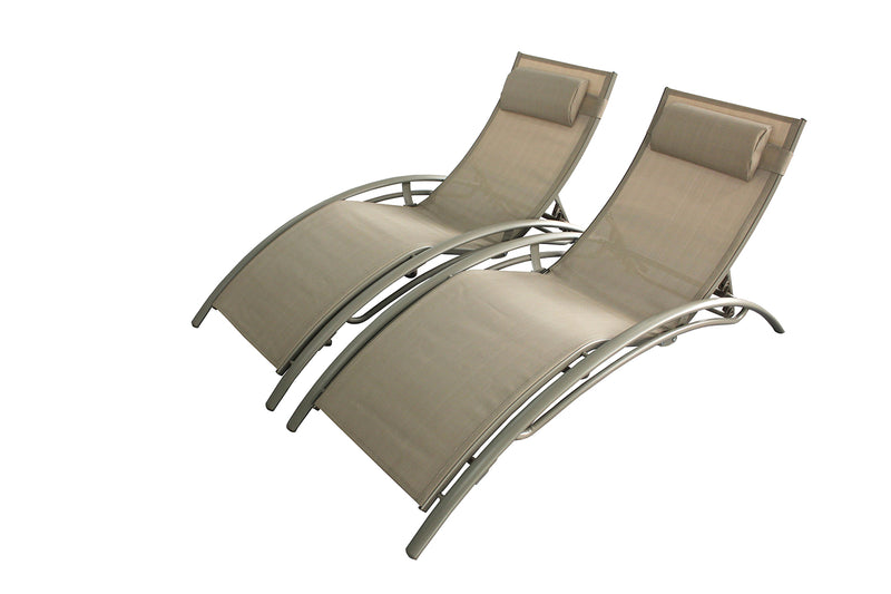 lot de 2 transats ajustables et pliables avec pieds en acier Limea Cappuccino