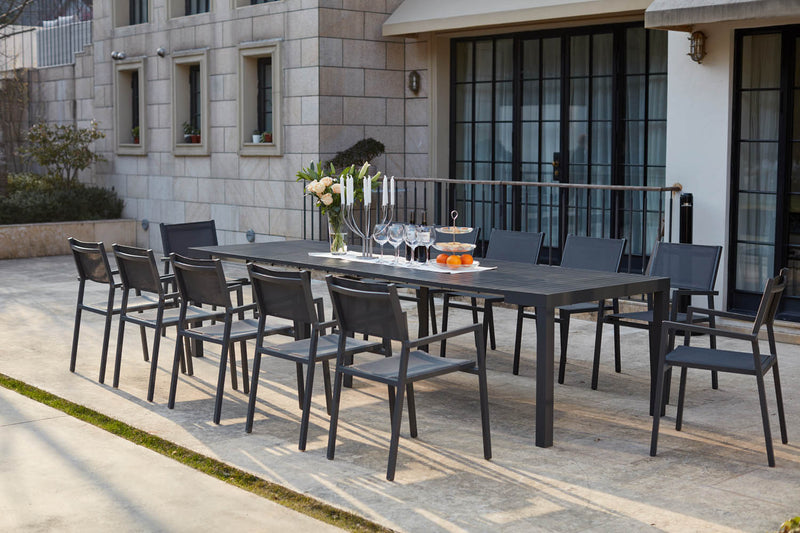 console extensible en aluminium et 12 chaises