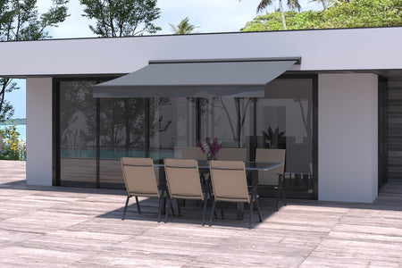 store banne motorisé gris avec toile imperméable 3 x 2,5 m Lozio