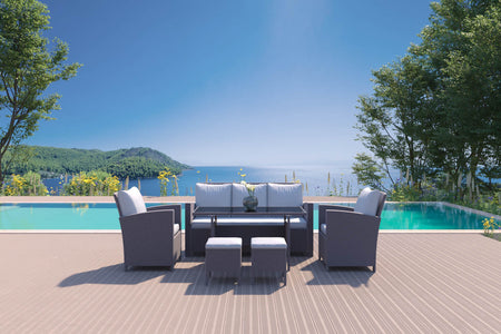 salon de jardin de 6 places en résine tressée Gris foncé