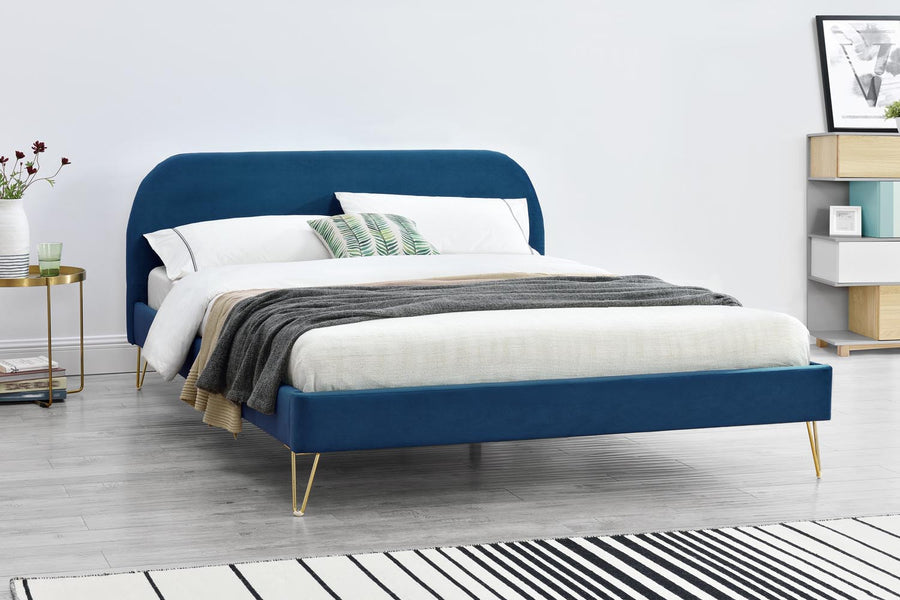 Structure de lit 140x190 cm en velours et pieds en laiton Phoenix