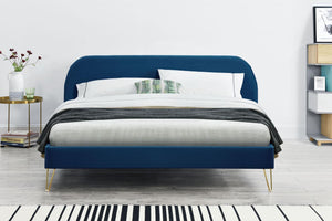 cadre de lit en velours de 140 Bleu