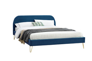 cadre de lit en velours Bleu de 140 sur fond Blanc 
