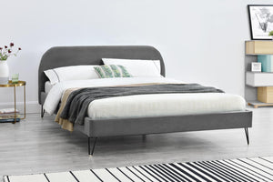 Tête De Lit 160 Cm Velours Gris Foncé - Hauteur Réglable 78-88 Cm, Pieds Bois - Pour Lit Double, Design Moderne