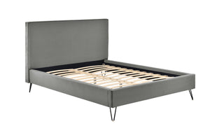 Structure de lit Riverside en velours Gris et pieds Noirs de 140 zoom 1